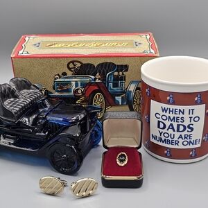 #1 Dad Vintage Gift Set - Avon Stanley Steamer, Cufflinks, Tie Tack, Mug